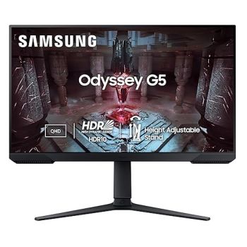 Samsung 27" (68.5cm) Odyssey G5 2K Gaming Monitor|QHD 2560 X 1440|165Hz|1ms|300nits|Ports-HDMIx2,DP,Headphone|DP Cable|HDR10|FreeSync Premium|Height-Tilt-Pivot Adjustable Stand|LS27CG510EWXXL|Black