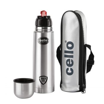 Cello Flipstyle Thermosteel Flask with Thermal Jacket 350ml, Silver | 24 Hours Hot & Cold Water Bottle | Flask for Tea Coffee | Rust & Leak Proof | Ideal for Office, Gym, Home, Kitchen, Travel Bottle