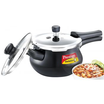 Prestige Deluxe Duo Plus Induction Base Aluminium Outer Lid Pressure Cooker, 3.3 Litres, Black, 3.3 Liter