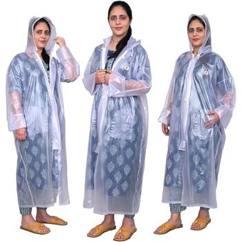 HACER Crystal Ladies Raincoat Jacket with Adjustable Hood Water Resistant Transparent Reusable Rainwear for Women (XXL, Transparent)