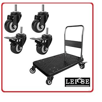 Lepose 2" Heavy Duty Caster Wheels Screw Type / 2 with Brakes & 2 Without/Soft Rubber Swivel Caster with 360 Degree Set Of 4