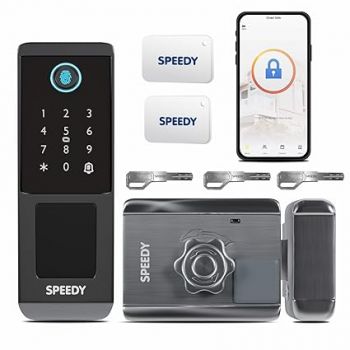DRL-02 Wi-Fi Rim Lock for Internal Doors | Smart Door Lock | App, Fingerprint, PIN, RFID Card & Emergency Key | Free Installation | Door Thickness Should be Between: 20-65mm