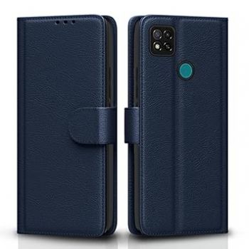 Pikkme Flip Cover Leather Finish | Inside TPU with Card Pockets | Wallet Stand and Shock Proof | Complete Protection Flip Case for Redmi 10A/10A Sport/Redmi 9/Redmi 9 Activ/9C/Poco C31(Blue)