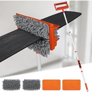 MONJAY 3 in 1 Fan Cleaner Duster with 159cm Extendable Long Handle for Ceiling Fan Blade,Fan Cleaning Mop with 2 Microfiber Mop Head for Dusting Ceiling Fan Washable Pads for Wipe Wall