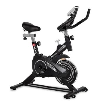 PowerMax Fitness BS-125 Spin Exercise Bike for Home use, 16mm 6Kg Flywheel, Max User Weight 130kg, LCD Display, 2pc Crank, Heart Rate Sensor, Knob Braking, Adjustable Foot Strap and seat, iPad Holder