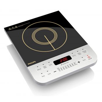 Philips Viva Collection HD4928/01 2100-Watt Induction Cooktop, Soft Touch Button with Crystal Glass