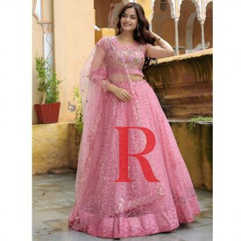 Repurchase Pink Designer Net Embroidered Lehenga Choli Collection