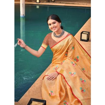 linen weaves fancy embroidery saree( 8 Sets)