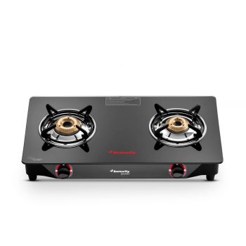 Butterfly Smart 2 Burner Glass Top Gas Stove | Manual Ignition | Scratch Resistant Toughened Glass | Brass Burners | Skid-proof Legs | 1 Year Manufacturer's Warranty | Black