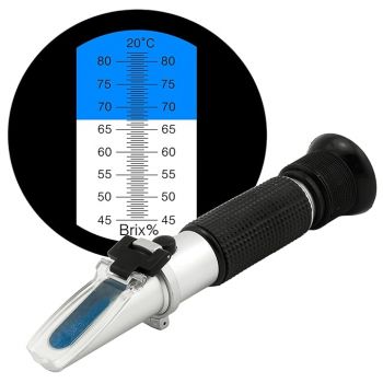 Erma Hand Refractometer 45-82% Brix Professional Grade Optical Hand Held Refractometer, Sugar Type for Syrup, Jelly, Jam Low Volume 45 To 82% Brix Sugar Content Testing Equipment