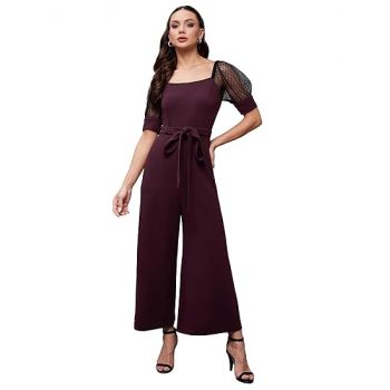 Miss Chase Women's Solid Square Neck Half Sleeve Relaxed Fit Jumpsuit with Pockets (Plus Size Available)