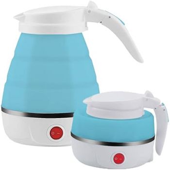 DS ENTERPRISE Travel Folding Electric Kettle Food Grade Silicone Foldable Kettle (White, Blue)