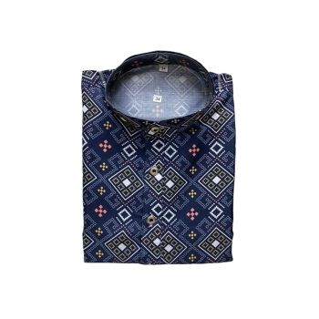 FOXDX Men's Ethnic Full-Sleeve Printed Kurta - Traditional Indian Wear for Festive and Casual Occasions - Comfortable Cotton Blend - Multicolor
