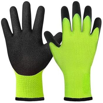 QTM Winter Work Gloves for Men and Women, Warm Knit Cold Weather Work Gloves, Thermal Insulated Freezer Gloves, 100% Latex Coating Non-slip Grip, Long Wrist Design (GREEN, PACK OF 1 PAIR)
