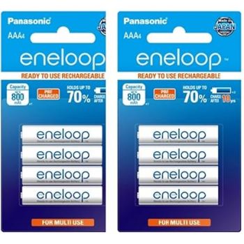 Panasonic BK-4MCCE/8BN Eneloop(Up to 800 mAH) AAA Ni-Mh Pre-Charged Rechargeable Batteries, 8-Battery Pack