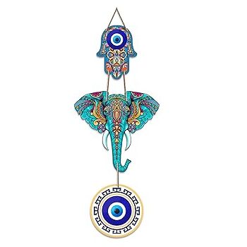 Artvibes Designer Elephant Wooden Wall Hanging for Home Decor | Hamsa Hand Decoration for Livingroom | Modern Artworks Items | Peace Charm Door Accent Decorative Hangings (WH_8506N)