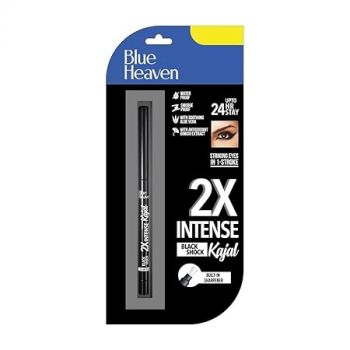 Blue Heaven 2X Intense Kajal, Black Shock | With Soothing Aloe Vera | Upto 24Hr Stay | Long Lasting & Smudge Proof Pencil, Black Matte Finish, 0.30Gm