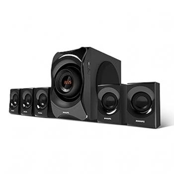 PHILIPS Audio SPA8000B/94 5.1 Channel 120W Multimedia Speaker System with Bluetooth Connectivity, 5X15W Satellite Speakers, USB, LED Display, Robust Design & Matte Finish (Black)