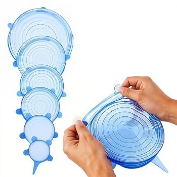 Ami Polymer Silicone Stretch Lids Microwave Multi Size Reusable Silicone Lids Food and Bowl Covers Dishwasher and Freezer Safe - (Pack of 6 - Color May Vary)
