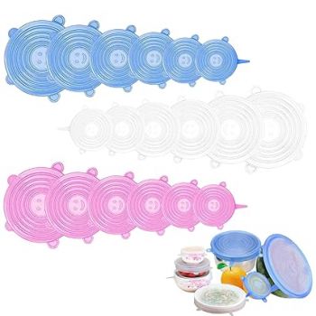 Silicone Stretch Lids, 18 Pack Reusable Silicone Lids Kitchen Food Storage Covers Stretchable for Bowl Container Dishwasher Freezer Microwave (18 Pack)