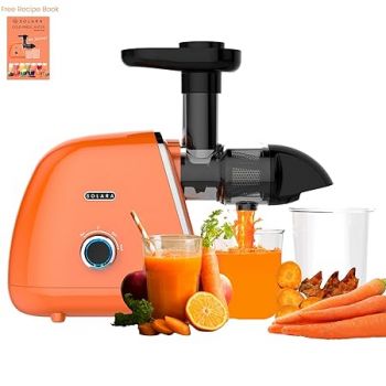 SOLARA Cold Press Juicer for Home, Slow Juicer Cold Pressed, 2 Speeds + Reverse, Easy Clean Masticating Juicer Machine for Fruits & Vegetables, Recipes Included, Orange