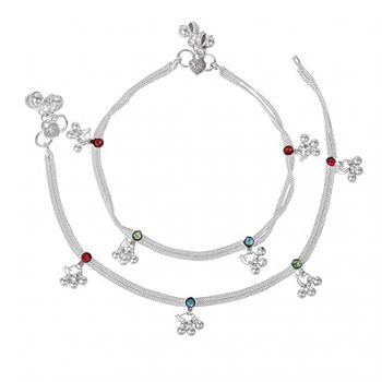 Gehena by Estele Fashion Jewelry Anklets for Women: Rhodium Plated Multi-Color Crystals Enhanced Lightweight Eye-Catching Anklets for Casual and Every Occasion for Girls and Women- OSAK004-IRMC ANKLET