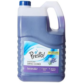 Amazon Brand - Presto! Disinfectant Surface & Floor Cleaner Liquid | Lavendar | 5 Litre | 1 Can | Kills 99.9% Germs | Removes Stains | Safe On Hands