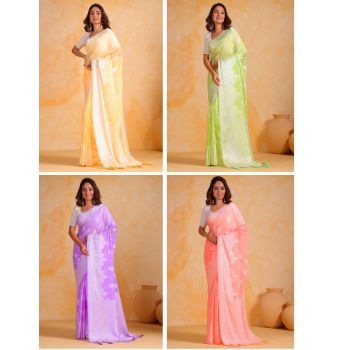 Georgette Silver Weaving Saree 4 Pcs