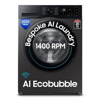 Samsung 9 kg, 5 star, AI EcoBubble, Super Speed, Wi-Fi, Hygiene Steam with Inbuilt Heater, Digital Inverter, Fully-Automatic Front Load Washing Machine (WW90DG5U24AXTL, Inox)