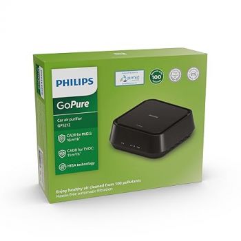 Philips GoPure 5212 Car Air Purifier (Black) With HEPA and HESA Fliter, Filter PM2.5, Toxic gases, NO2/SO2 fumes. It is equipped with Airmid certified filter.