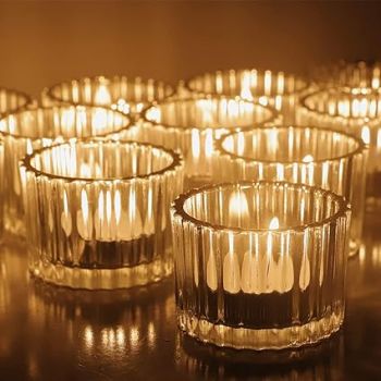 Mahganya Set of 6 Votive Glass Tealight Candle Holders - Christmas Decorations Items for Home D�cor Living Room Bedroom Dining Table (Red) - Christmas and Diwali Gifts Multi Color (Clear)