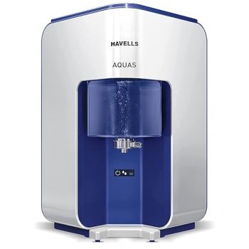 Havells AQUAS Water Purifier (White and Blue), RO+UF, Copper+Zinc+Minerals, 5 stage Purification, 7L Tank, Suitable for Borwell, Tanker & Municipal Water