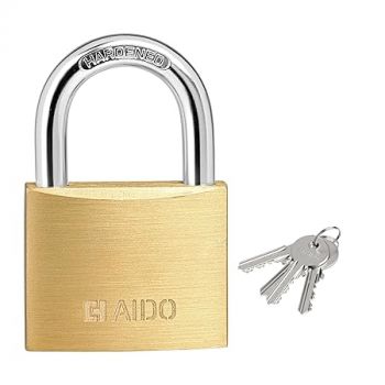 AIDO Premium 40mm Solid Brass Padlock | 4 Brass Keys I Hardened Shackle Lock for Luggage, Cabinets, Lockers, and Toolboxes | Double Bolt Locking I 2 Year Brand Warranty | Water Resistant & Anti-Sawing