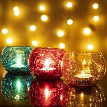 Mahganya Mosaic Glass Tealight Candle Holders Decorative Items for Home Set of 3 Diffent Design