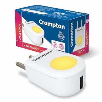 Crompton Night Buddy USB Charger + Lamp | 0.5 W | Warm White | Turbo Charge | Indirect Lighting | USB Charging Point | 2 Pin Plug | Less Power Consuption | Pack of 1, LED