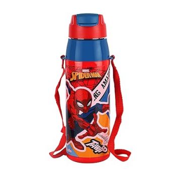 CELLO Puro Steel-X Hydra Kid 600 Inner Steel Insulated Water Bottle 520ml, Red | Spiderman Print | ISI Certified, Leakproof | Easy to Carry with Loop | Insulated Cold Water Bottle For School, Picnic