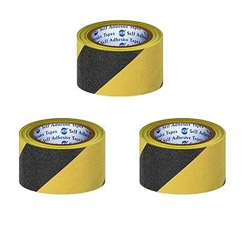 VCR Anti Skid/Anti Slip Tape - Black & Yellow - 5 Meters in Length - 48mm / 02" Width - 3 Rolls Per Pack for Slippery Floors, Waterproof Adhesive for Bathroom Floor, Stairs, Easy To Apply