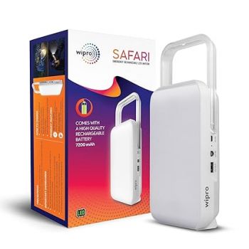 wipro Safari Emergency Rechargeable Led Lantern with 7200 Mah Battery | 122 Individual Led Lights | Brightness Control Feature | in- Built Mobile Charging Point|15 Watt (Pack of 1) White Visit the wipro Store
