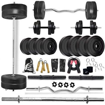 Bodyfit Total Gym Kit Combo 20 Kg Weight Plates Dumbbell Set Home Gym Set (Multicolour, 1 X 5 Feet, 1 X 3 Feet),Exercise Set, Gym Accessories.