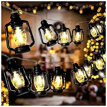 Lexton Lantern 10 LED String Lights for Home Decoration | 2 Meter Black Hanging Lantern Light Battery Powered| Decorative Light for Diwali, Party, Christmas Décor (Warm White,Pack of 1)