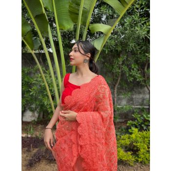 Organza Embroidery Worked Designer Saree