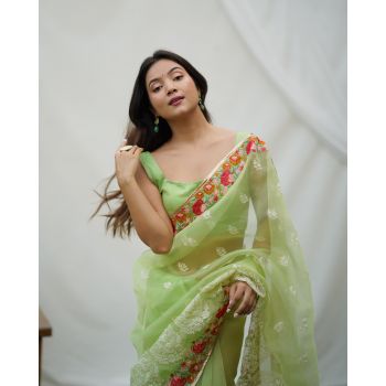 Organza Fancy Emrboidery Work Saree