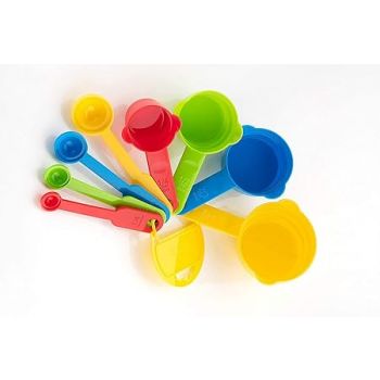 Clazkit Plastic Measuring Cups and Spoons for Kitchen Cake Baking and Cooking Teaspoon Tablespoon Spoon Accessories Tools Set Multicoloured, 8 Pcs,