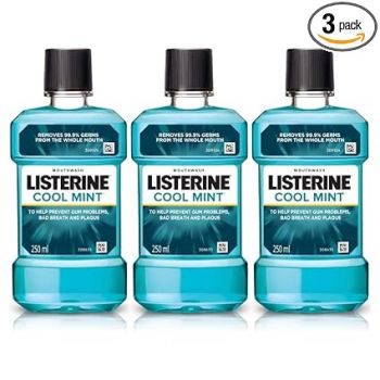 Listerine Cool Mint Mouthwash Liquid, Removes 99.9% Germs, 250ml Combo Pack of 3 (Buy 2 Get 1 Free)