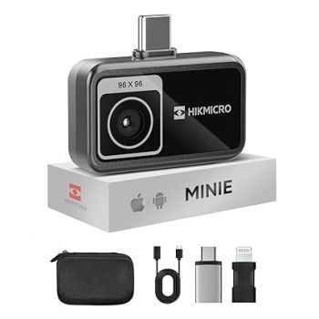 HIKMICRO MiniE Thermal Camera Android/iOS, Thermal Imaging Camera with SuperIR Image Enhancement, 25Hz, No Battery, for Phone/Tablet, USB-C/Lightning Port (Adapter Included, support iPhone 15/16)