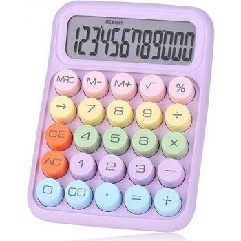 Colorful Calculator,Mechanical Calculator Cute 12 Digit Large LCD Display Big Round Button Calculator,Easy to Press,for School Office Business Home,Automatic Sleep,with Batter and Solar (Multi-Color)