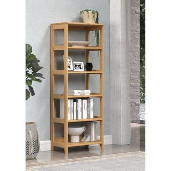 HOME NEST FURNITURE Solid Wood Book Shelf for Home Library | 5-Shelf Bookcase with Open Storage | Traditional Style Freestanding Book Stand (Walnut Finish)
