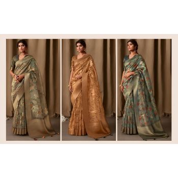 Floral Printed Linen Saree Combo