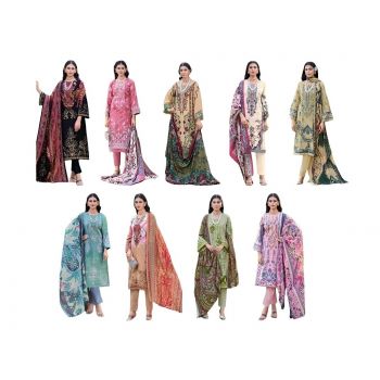 Lawn Digital Printed Dress Material 9 Pcs