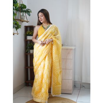 Rubber Print  Fancy Organza Saree